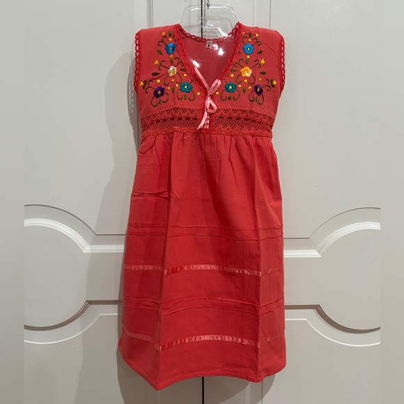 PC. # C-1676 Other - Floral Embroidered Coral Girl Dress.